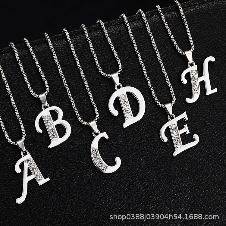 2025 summer new 26 diamond English letter necklace men's European and American fashion creative diamond jewelry accessories women