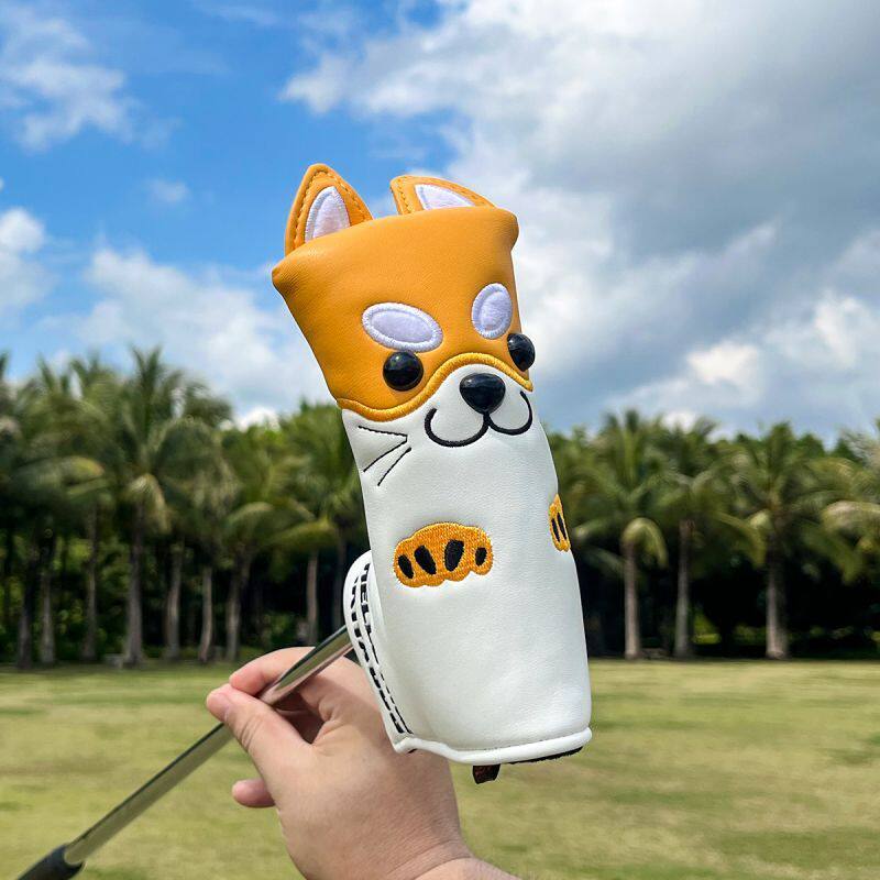 ปลอกหุ้มไม้กอล์ฟลายการ์ตูน ปลอกหุ้มไม้พัตเตอร์แบบคำเดียว ปลอกหุ้มไม้เหล็ก อุปกรณ์กอล์ฟ เครื่องประดับสุนัขพันธุ์อะคิตะน่ารัก