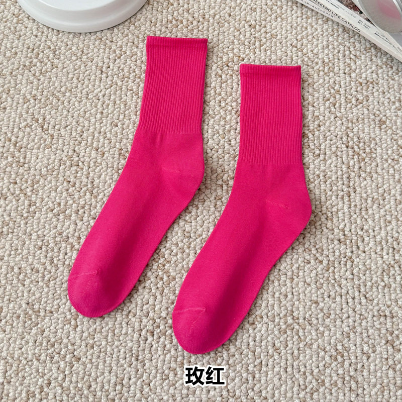 彩色袜子女长筒袜四季款ins潮流糖果色马卡龙中筒袜学生运动棉袜