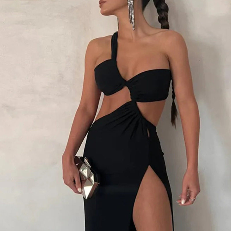 Spring Womens Dress Fashionable Sexy Solid Color Backless Split Hem Perfect for Parties or Casual Outings