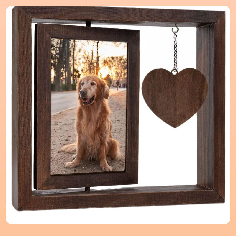 ✅ Cross-Border Pet Double-Sided Rotating Photo Frame 4X6 Photo Wooden Frame Dog Cat Pet Commemorative Photo Frame