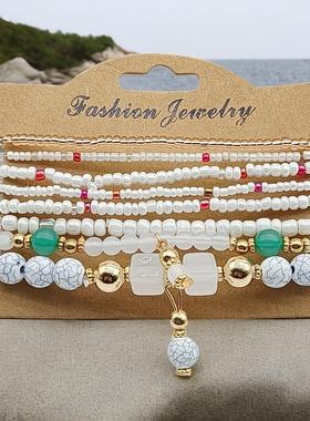 欧美时尚百搭民族风波西米亚风手工混搭细腻米珠多层女手链手串