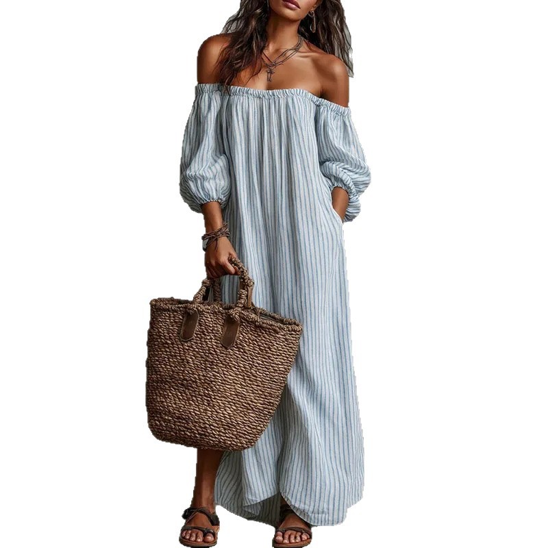 Vacation Style Maxi Dress Casual Loose Fit Off Shoulder Comfortable Fabric Summer Wear Wholesale Available