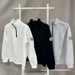 Ejia Cross-Border Supply Canadian Half-Zip Pure Color Badge Fleece-Lined Sweatshirt Amazon Pullover Long-Sleeved Men and Women