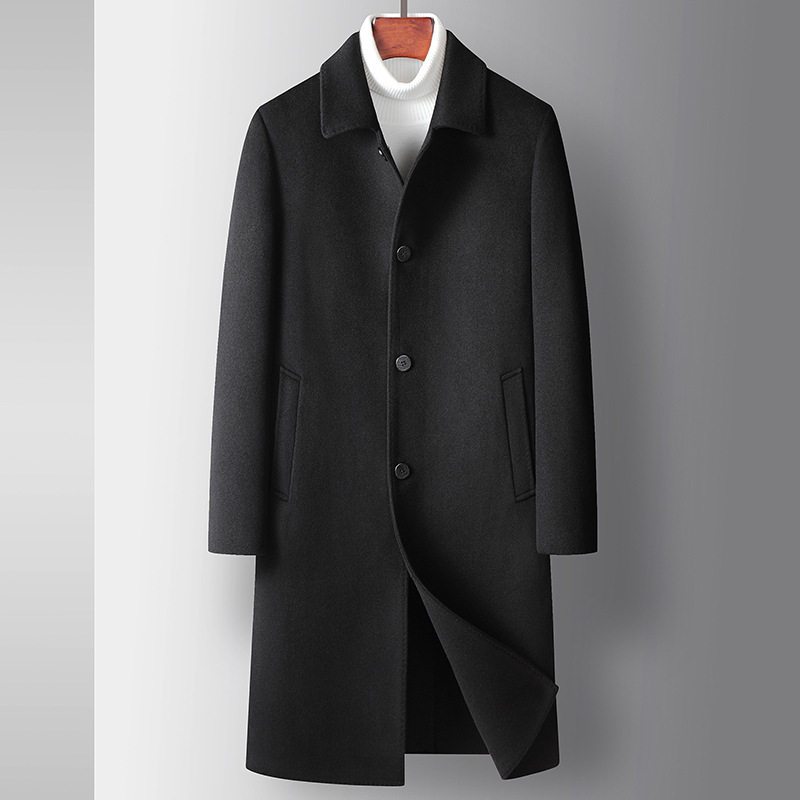 Áo Khoác Dạ Nam Dáng Dài Woolen Cổ Bẻ Thanh Niên Sang Trọng Màu Đen, Xám