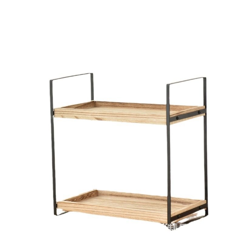 Simple Wooden Desktop Three-Layer Bathroom Storage Rack Skin Care Product Storage Rack Iron Wood Combined with Debris Storage Rack