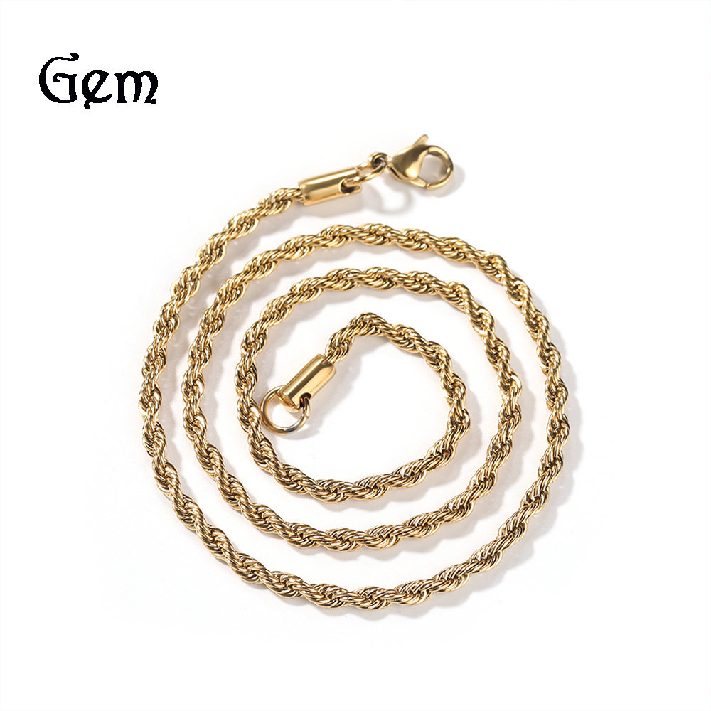 European and American Necklaces for Boys Hip-Hop Versatile Stainless Steel Gold Twist Chain Niche Plain Chain Twisted Rope Chain Jewelry Wholesale