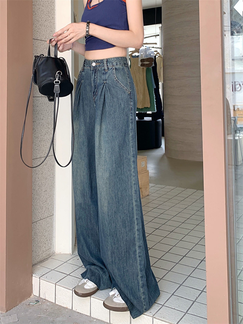 High Waisted Wide Leg Jeans for Women Vintage Style Loose Fit Floor Length Spring and Autumn Fashion Wholesale