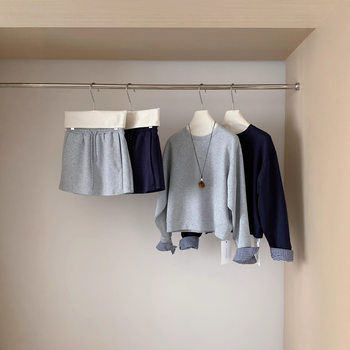 Navy Blue Sweatshirt and Skirt Two-Piece Set for Women 2025 Spring & Fall Miu Fashion Casual Loose Slimming Look Elegant Suit