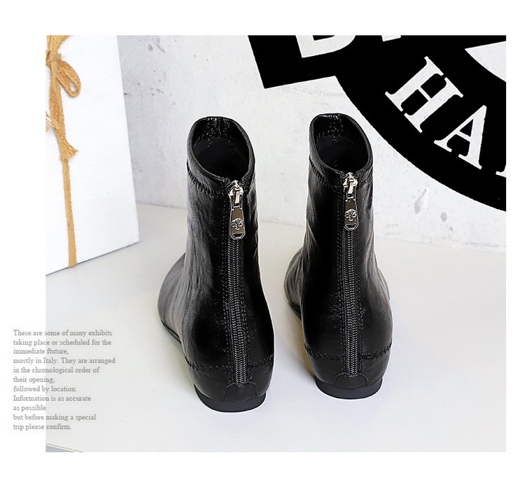 Boot nữ cổ thấp gót vừa khóa kéo sau, mũi nhọn tôn dáng, phong cách cổ điển dễ phối đồ — Lớp lót đơn màu đen, Lớp lót đơn màu nâu sẫm, Lớp lót nhung đen, Nhung màu nâu sẫm