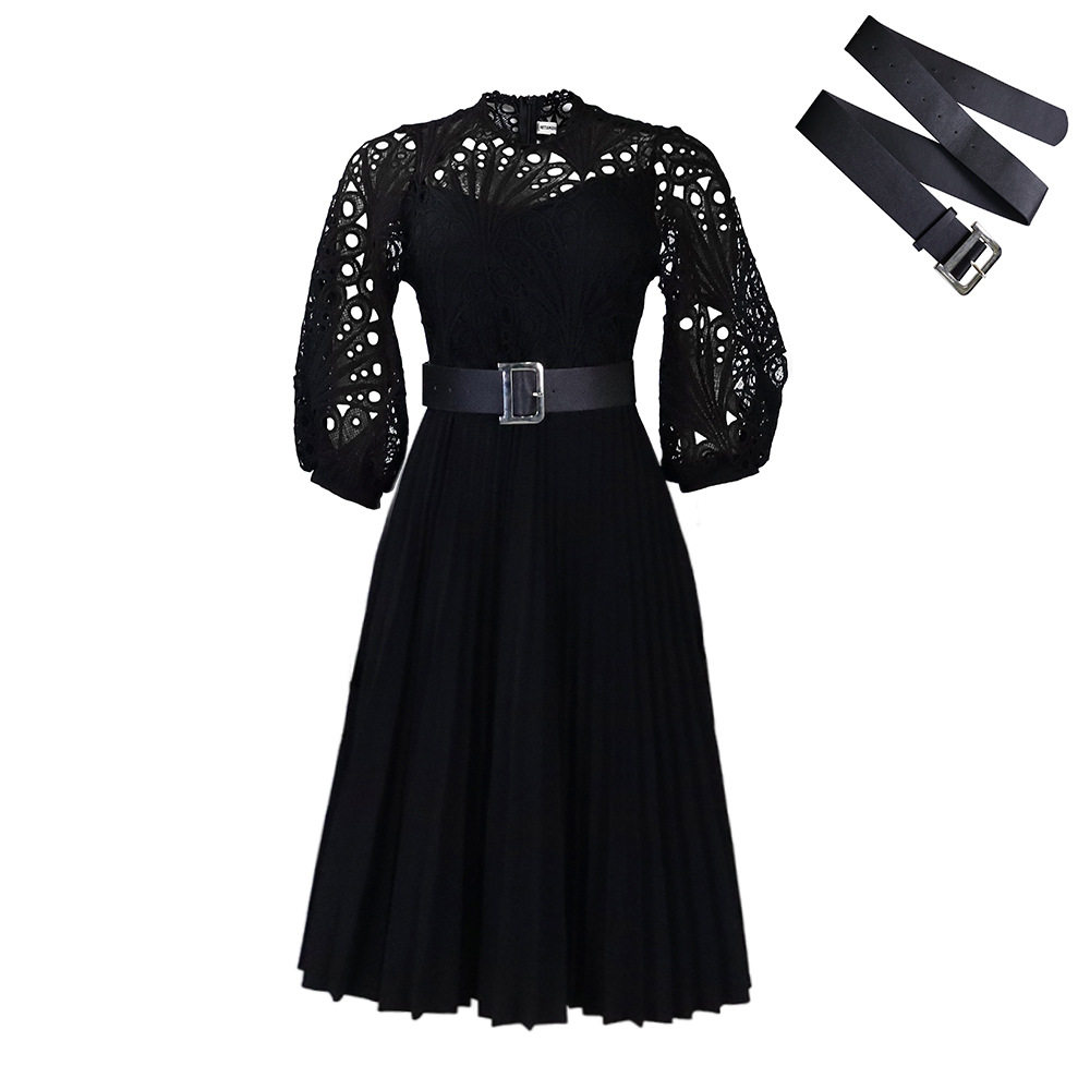 Plus Size Lace Hollow Out Pleated Dress Fashionable Elegant Sexy Perfect for Parties and Special Occasions