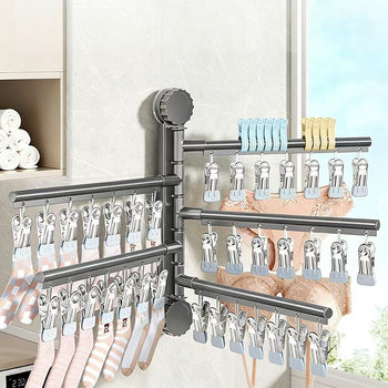 Suction Cup Sock Drying Rack for Balcony Home Use, Foldable Sock Drying Tool, Underwear and Panties Rotating Multi-Clip Clothes Hanger