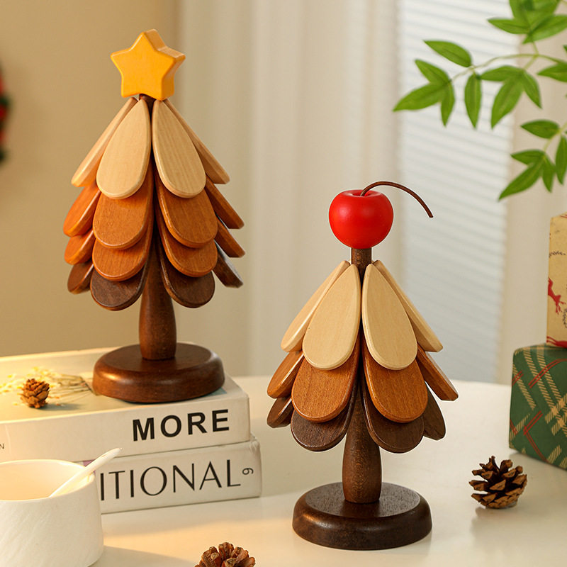 High-End Christmas Tree Heat Insulation Mat, Table Decoration, Creative Tree-Shaped Solid Wood Anti-Scalding Pot Mat, Foldable Coaster, Bowl Mat