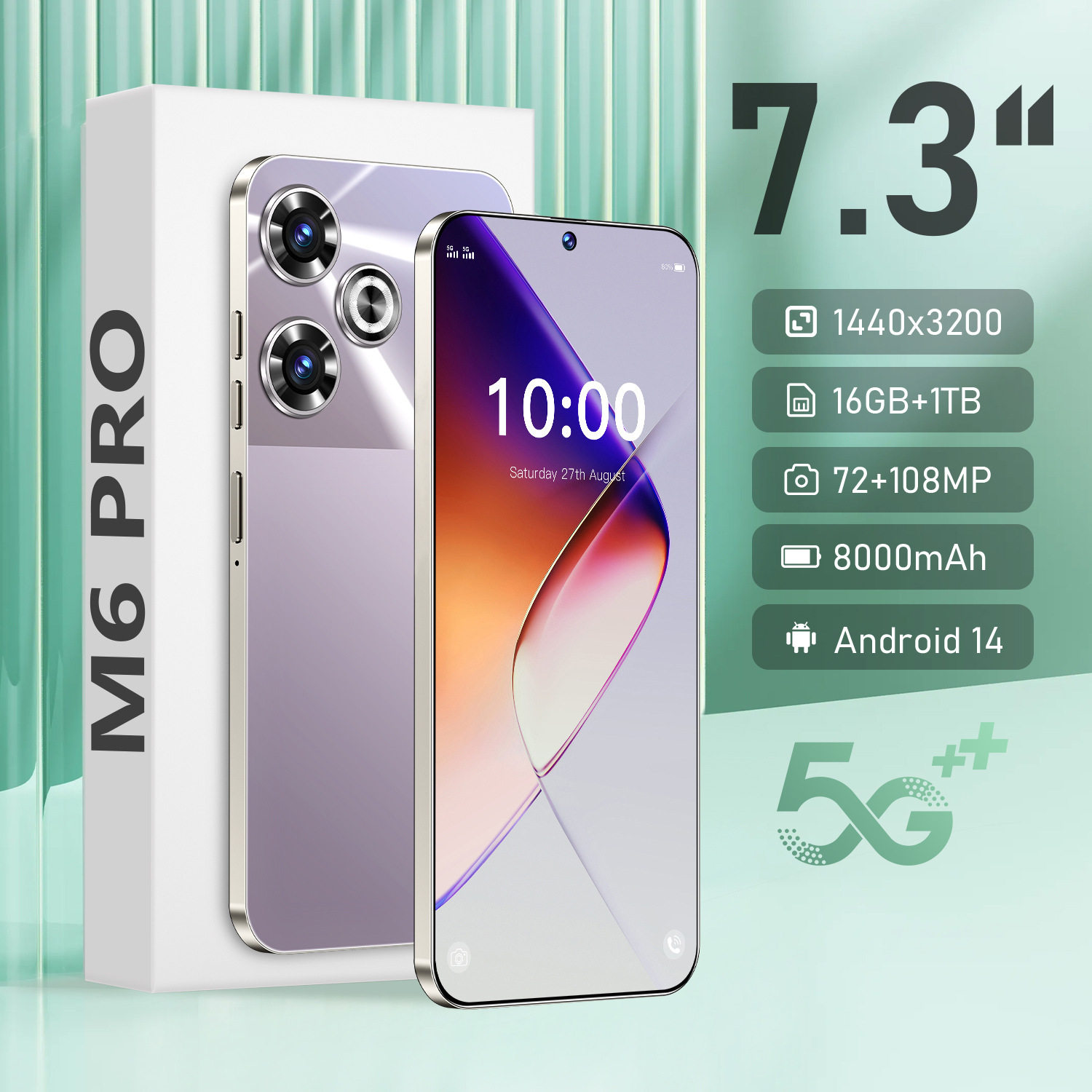 新爆款M6 PRO跨境7.3寸16+1T安卓一体机智能外贸手机源头可代发