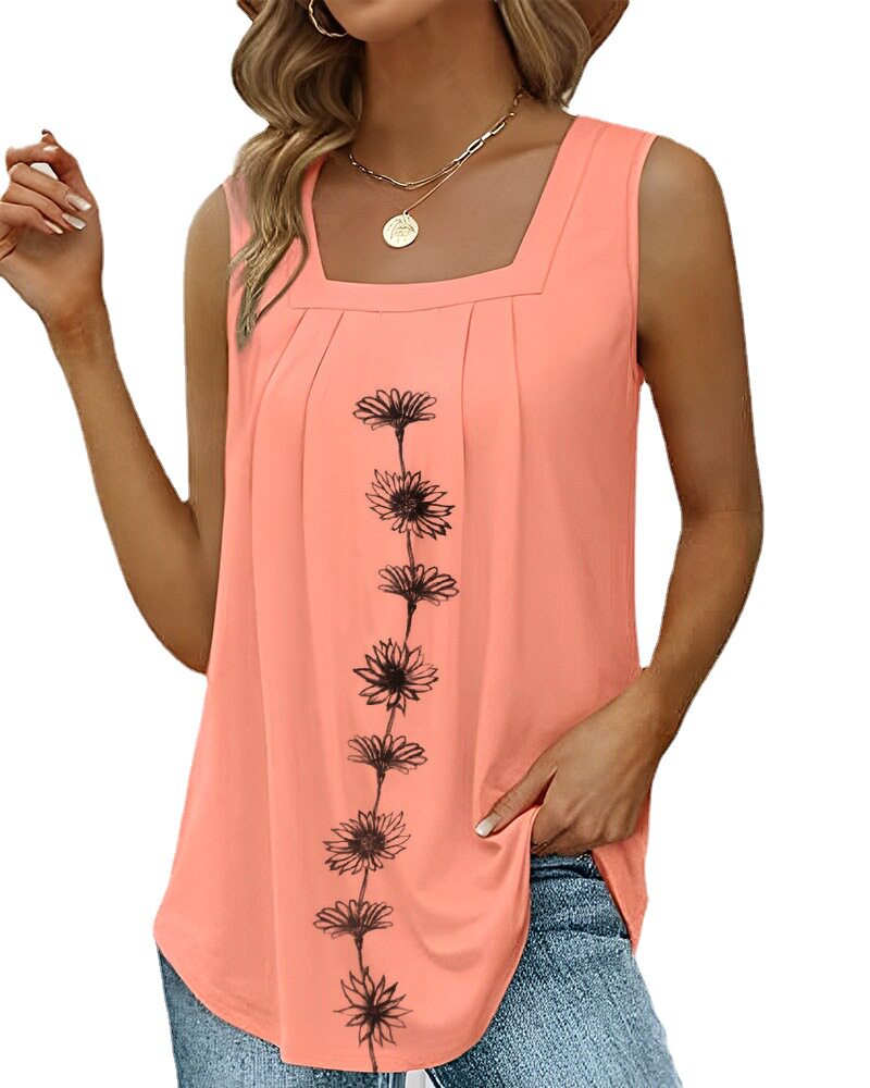 Ruffled Square Neck Sleeveless T Shirt Casual Style Versatile Fit Lightweight Fabric Perfect for Summer Wholesale