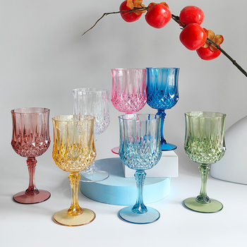 PS red wine glass plastic champagne glass vintage cocktail glass diamond goblet imitation glass color wine glass