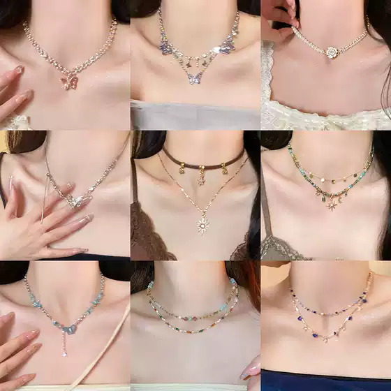 Super Fairy Elegant Crystal Tassel Butterfly Necklace Fashion All-match Clavicle Chain Light Luxury Sweet Cool High-end Necklace Women