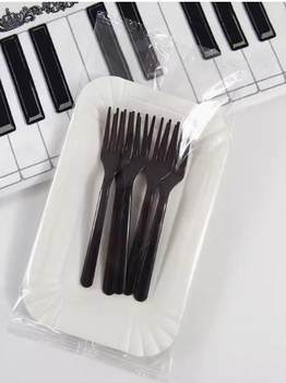 Cake Plate and Fork Disposable Cake Tableware Combination Birthday Plate Package Four-In-One Plastic Knife and Fork Plate Set