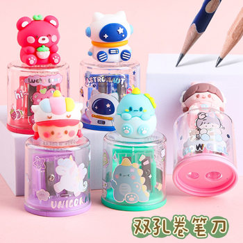 Double-Hole Pencil Sharpener 3D Cartoon Pencil Sharpener Student Portable Pencil Sharpener with Large Hole Diameter Wholesale
