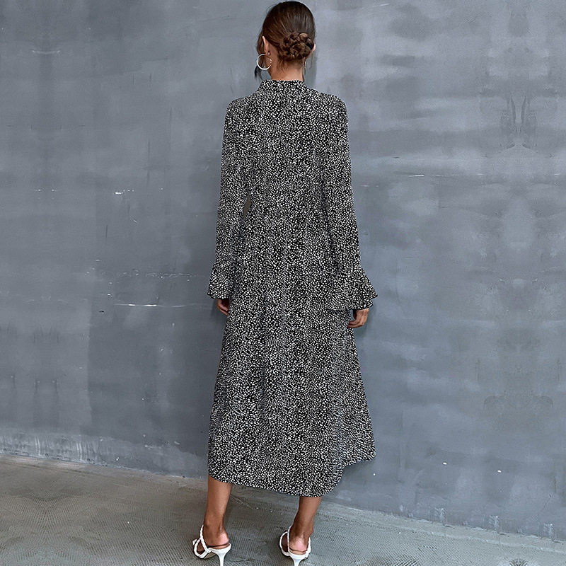 Long Sleeve Black Floral Maxi Dress for Women Stylish Autumn Winter Design Perfect for Casual or Formal Occasions