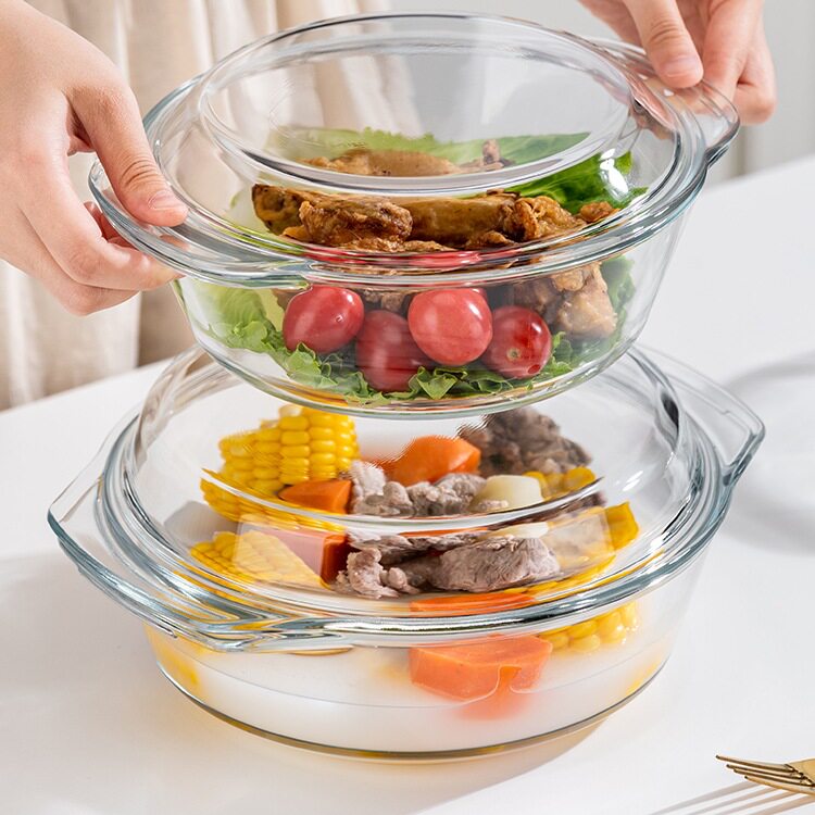 Glass Bowl with Lid, High Temperature Resistant Household Large Instant Noodle Bowl, Microwave Heating Bowl, Salad Bowl, Double-Eared Bowl