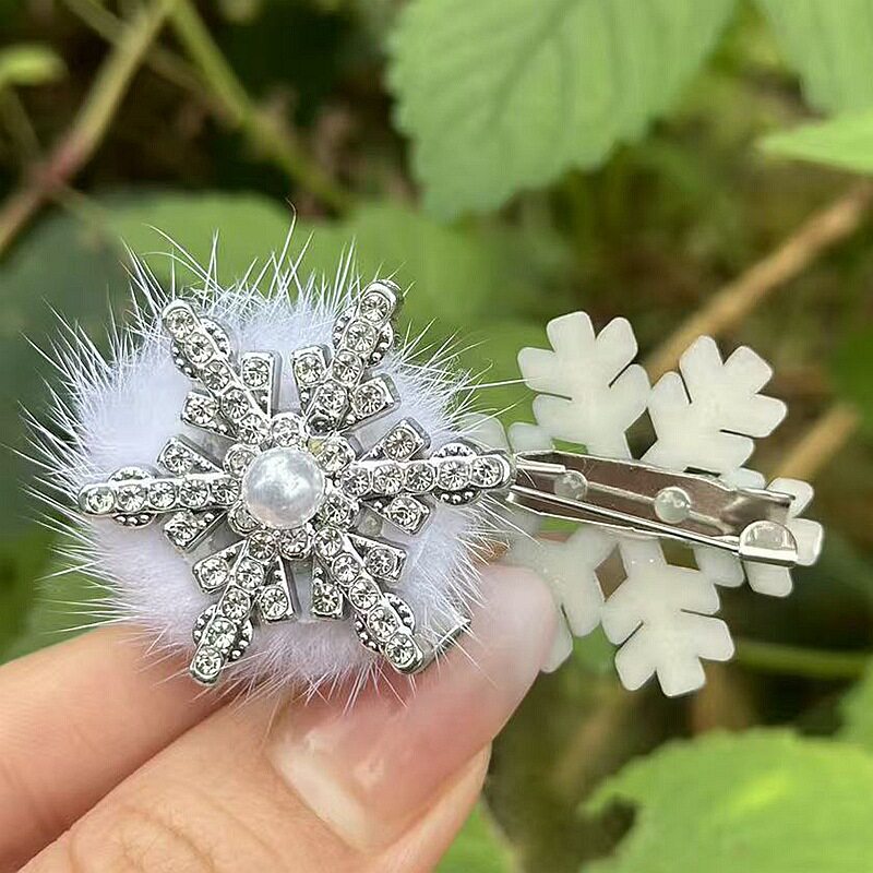 超闪水钻珍珠雪花小鸭夹高颜值圣诞节温柔可爱发卡冬季新款头饰女