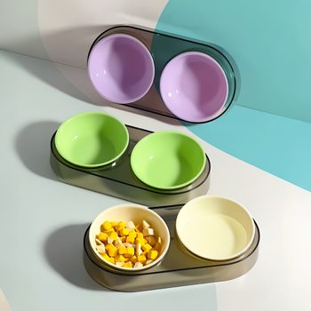 Transparent Ins Style Macaron Color Cat and Dog Feeding Bowl Water and Food All-In-One Cat and Dog Food Utensils Anti-Knock over Pet Supplies