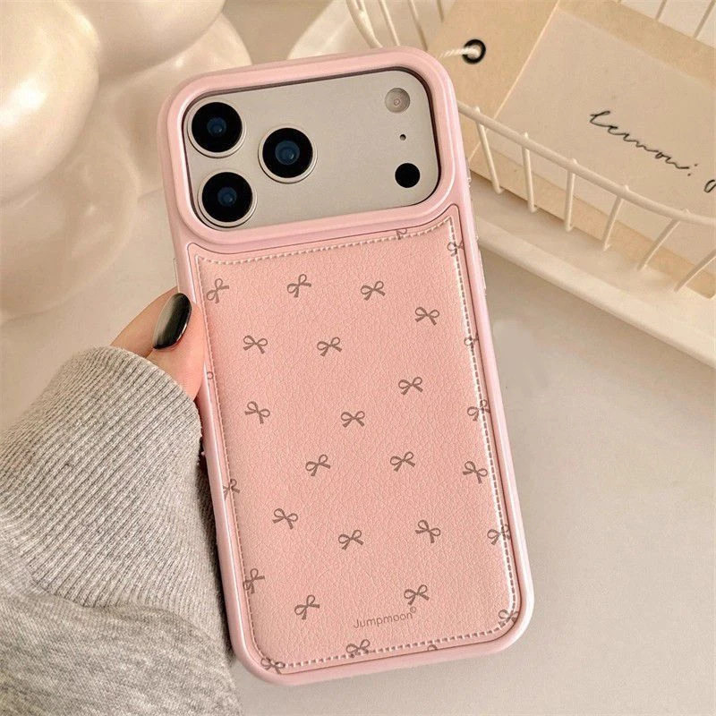 Ins Bow Flower Suitable for Apple 17Promax Mobile Phone Case Ip16 Drum Bag Leather Pattern 15Pro Korean Style 14 Women