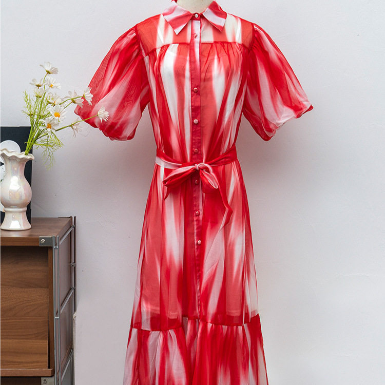 Long Sleeve Puff Sleeve Shirt Dress Flattering Waist Design Floral Print Button Closure Spring Fashion for Women