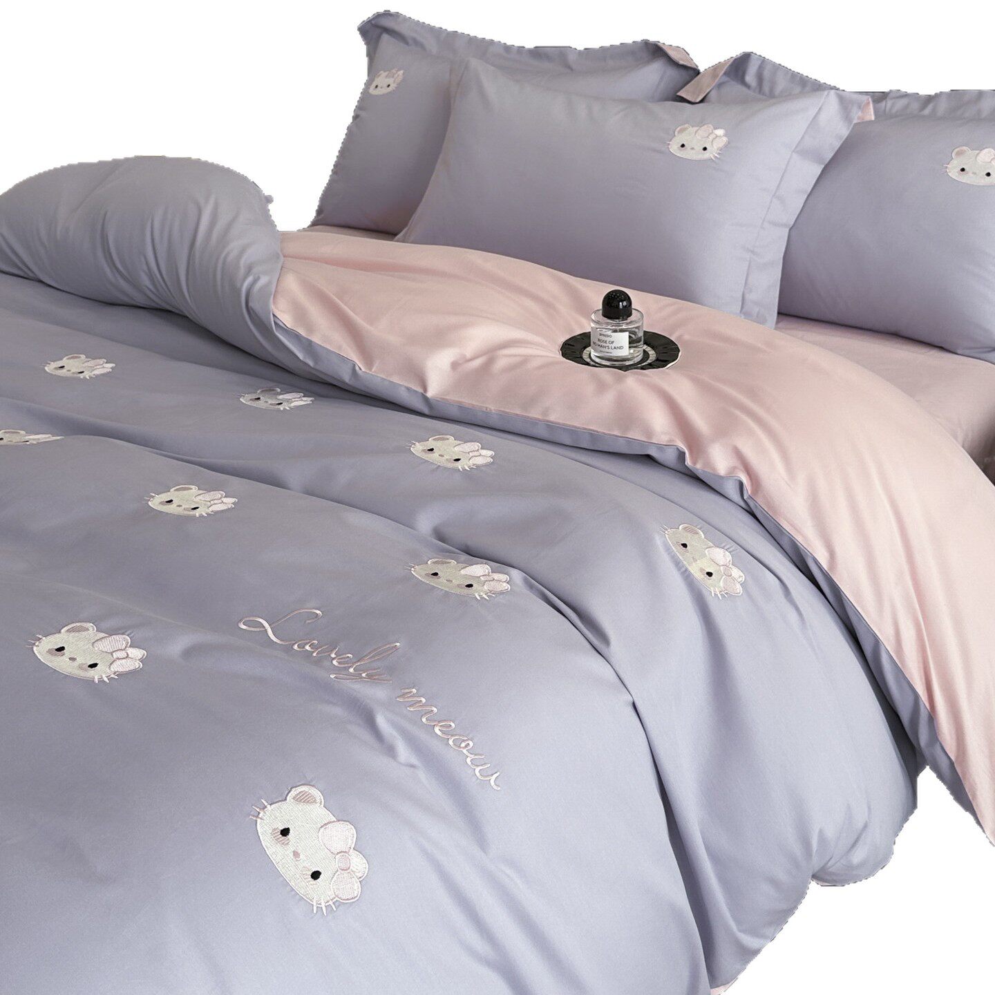 Mercury Home Textiles Casual Feng Shui Washed Brushed Four-Piece Set Pure Cotton Double Solid Color Quilt Cover Sheets and Fitted Sheet Set