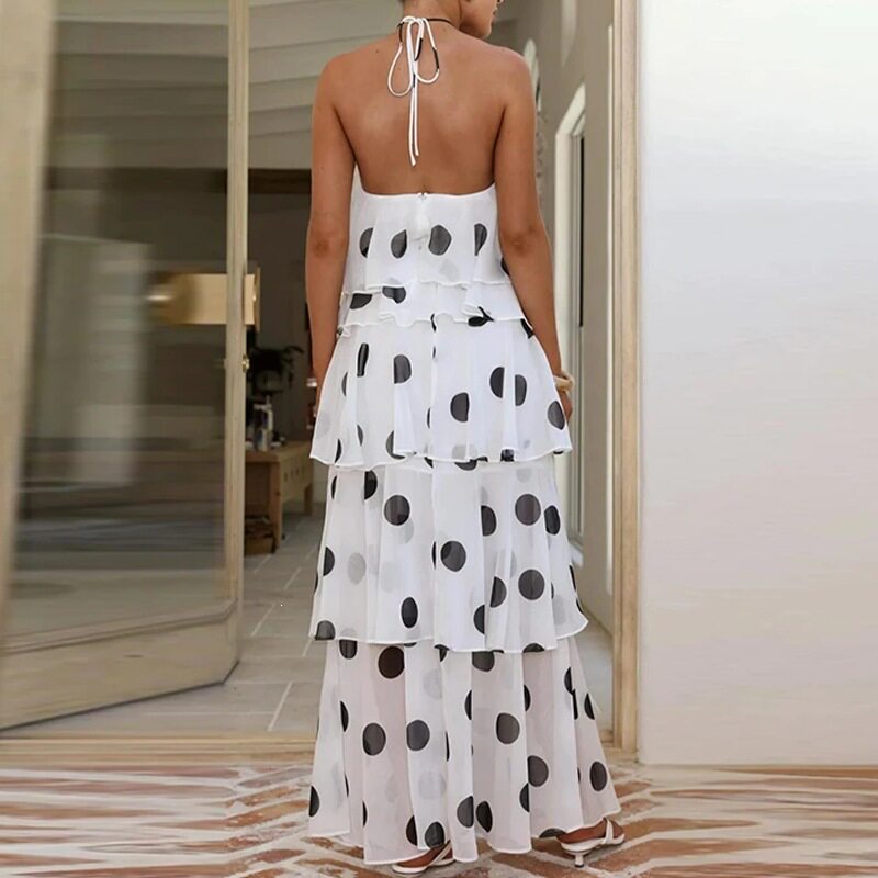 Womens Summer Maxi Dress Elegant Casual Loose Fit Floral Print Backless Perfect for Beach or Garden Parties