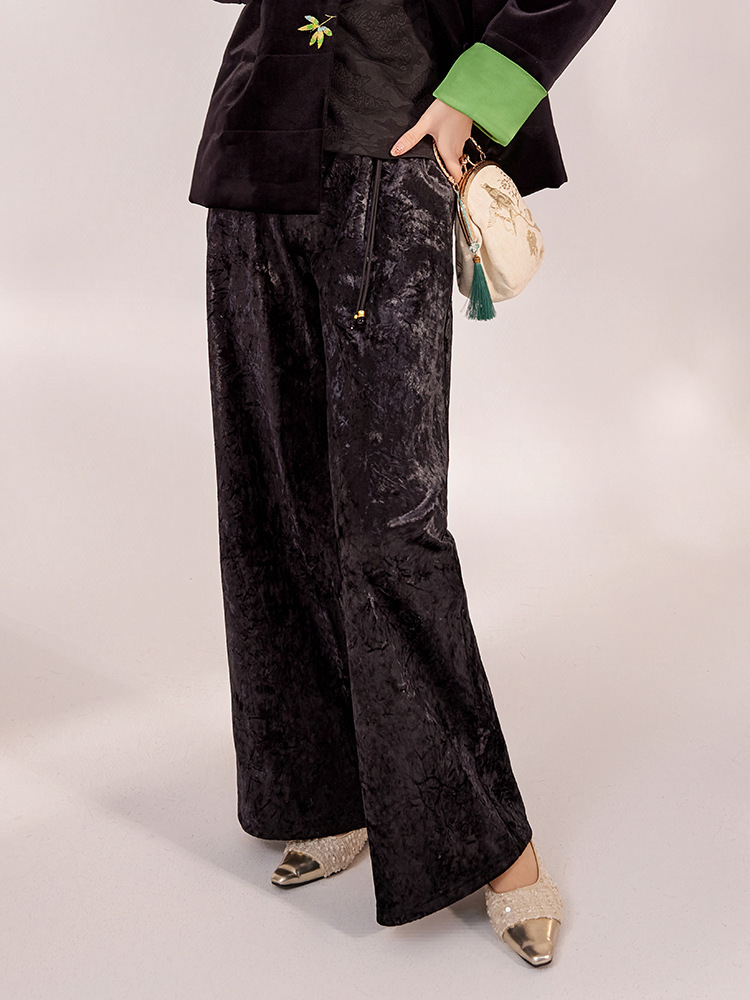 Quần dài nữ cạp cao ống rộng nhung tăm dáng suông thoải mái — Jade Black (Giao hàng ngay hôm nay), Jade Black (Giao hàng trong 7 ngày), Màu mơ sữa (cấp ngay trong ngày), Màu mơ sữa (giao hàng trong 7 ngày)