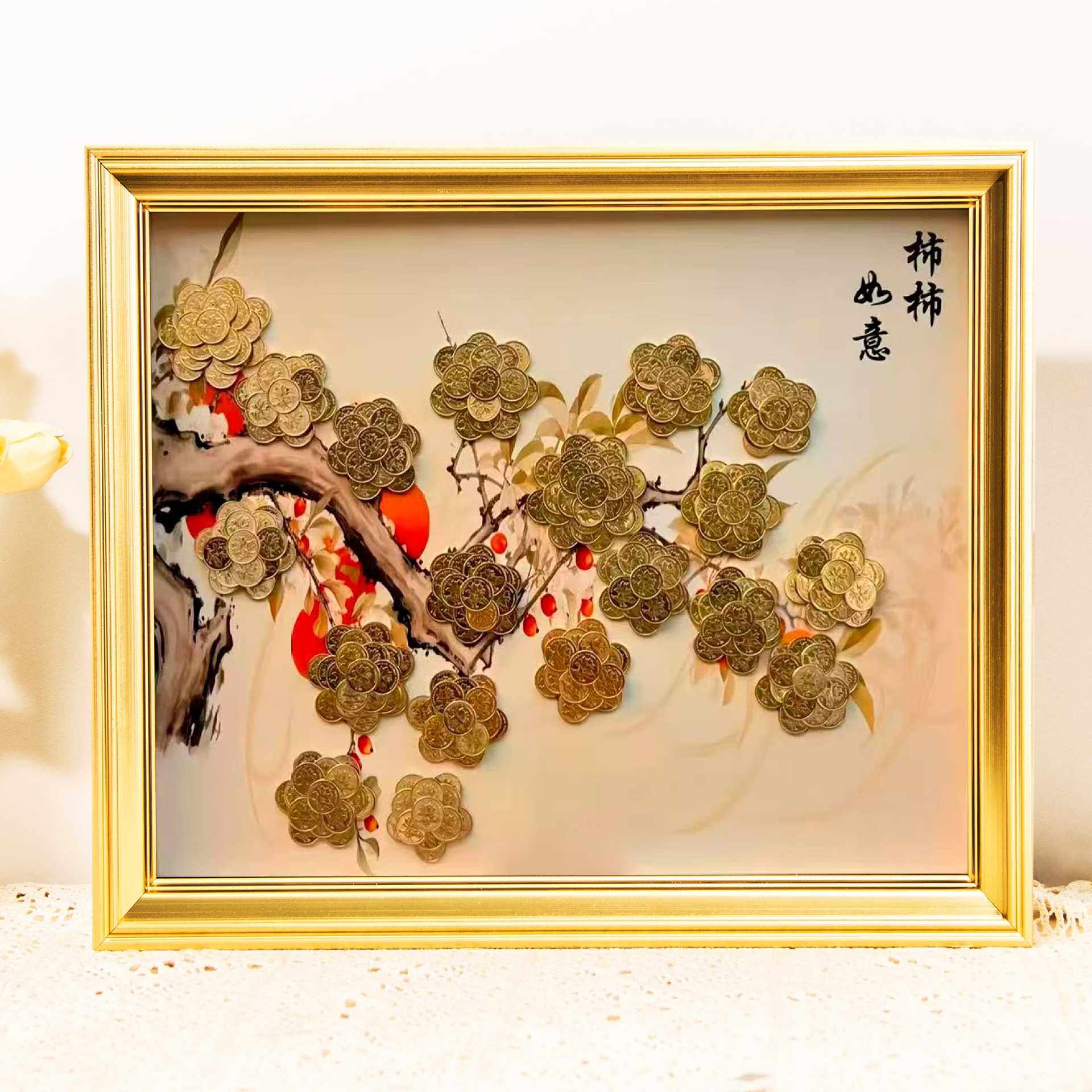 Chinese Style Shishi Ruyi Living Room Decoration Painting Tv Cabinet Entrance Coin Painting Template Photo Frame