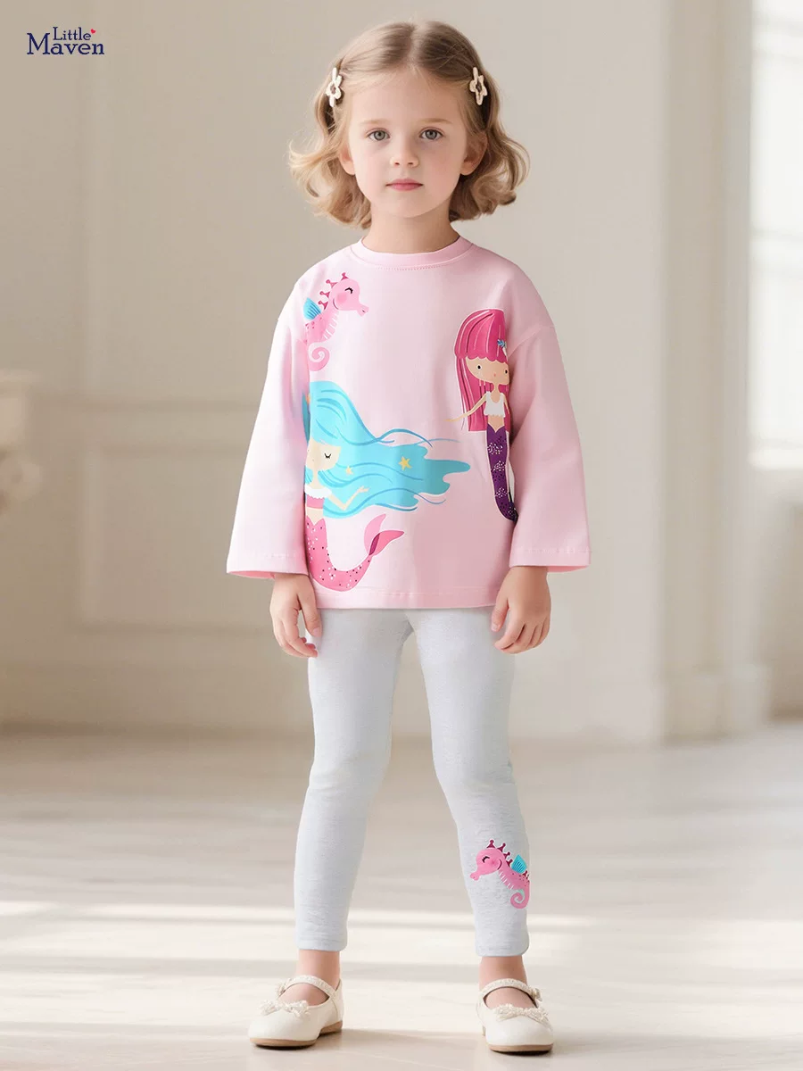 Custom Autumn Girls' Set, Toddler & Kids' Long-sleeve T-shirt, Cartoon Kids' Outfit