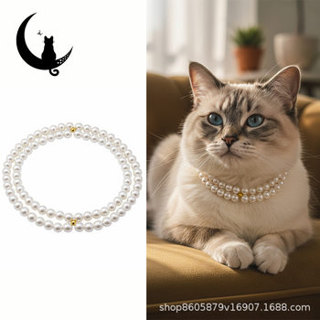 Pet Pearl Necklace Collar Dog Collar Cross-Border Lady Collar Kitten Rhinestone Pendant Collar Jewelry Wholesale