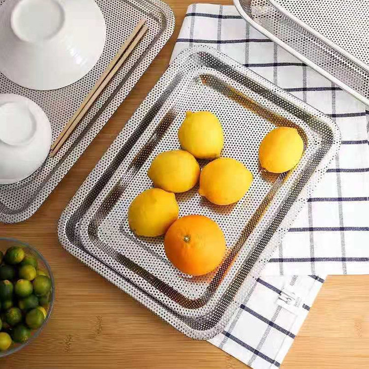 Stainless Steel Fine-Mesh Drain Tray Square Water-Draining Tray Tea Tray Filter Oil-Control Tray Fruit Tray Mesh Basket Cross-Border Export