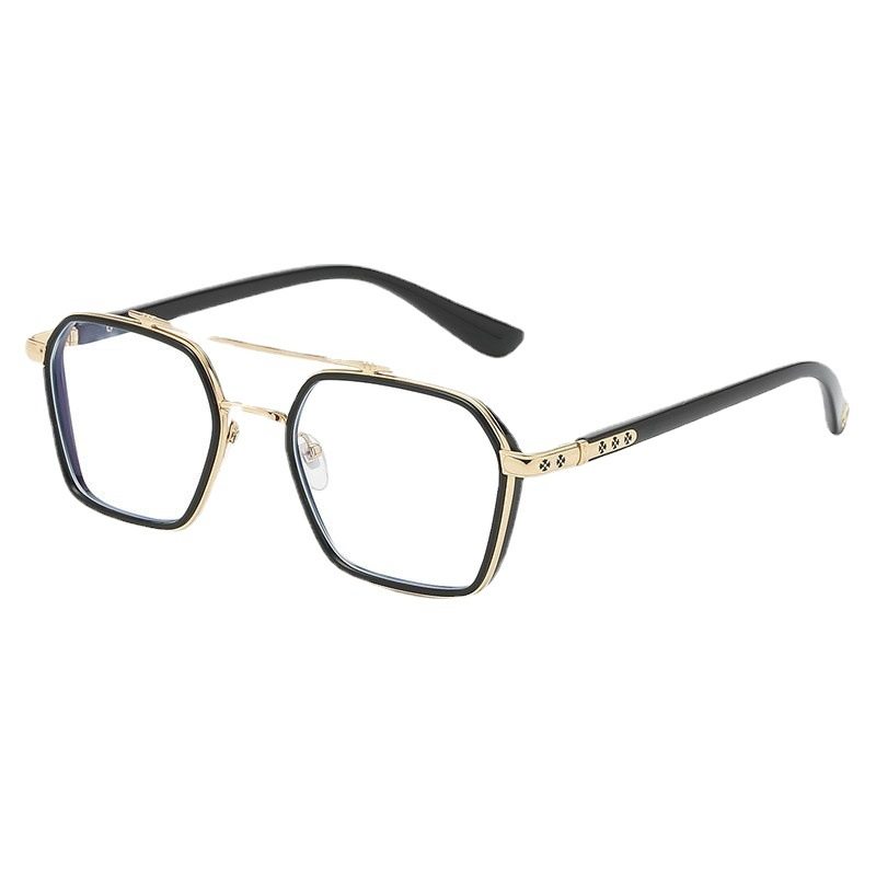 Retro color changing double beam glasses frame Men's Fashion anti-blue light flat mirror Wei Ting with finished myopia women Wholesale