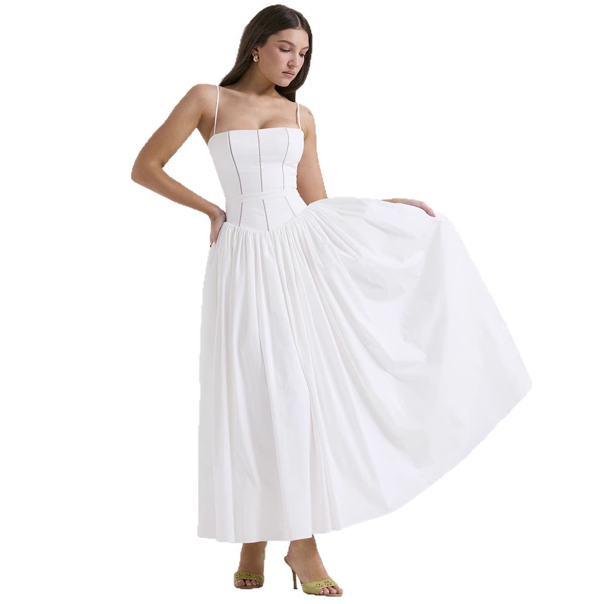 Elegant Floral Print A Line Maxi Dress Slim Fit Sleeveless Soft Fabric Perfect for Summer Events Wholesale Available
