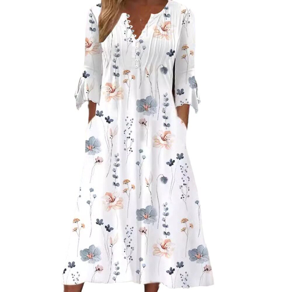 Floral Print V Neck Dress Adjustable Strap Elegant Style Suitable for Spring and Summer Wholesale Available