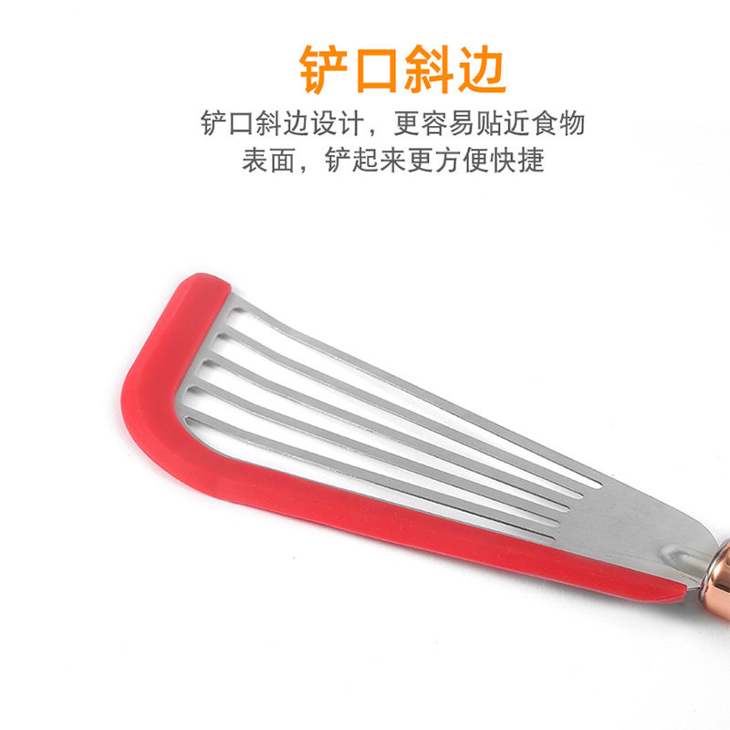 Silicone Stainless Steel Fish Shovel Color Plated Handle Stainless Steel Silicone Edge Fish Shovel Amazon Leak Shovel Kitchen Utensils