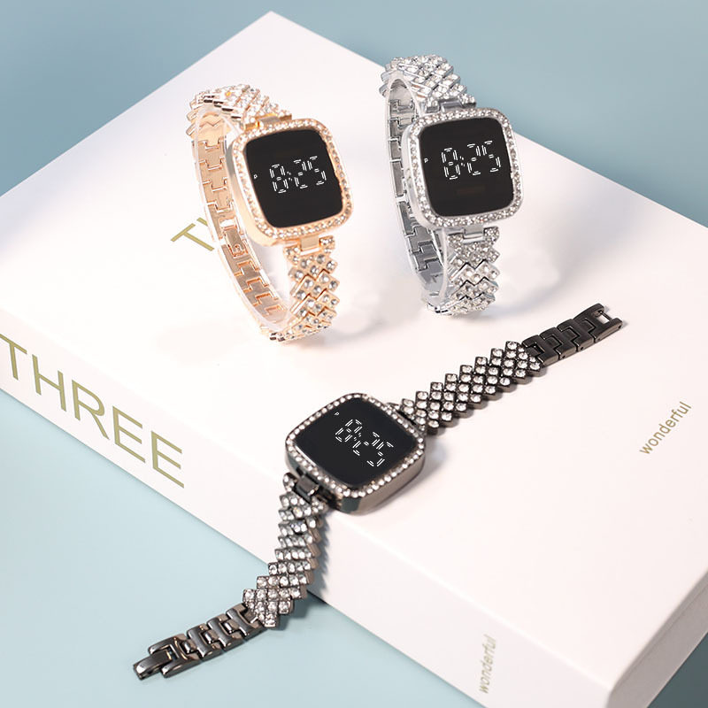 square ladies diamond watch LED alloy student girl touch