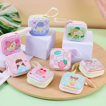 Cute Square Tinplate Coin Purse, Accessory Earphone Cable Zipper Pouch, Iron Zipper Storage Pouch in Stock for Portable Use