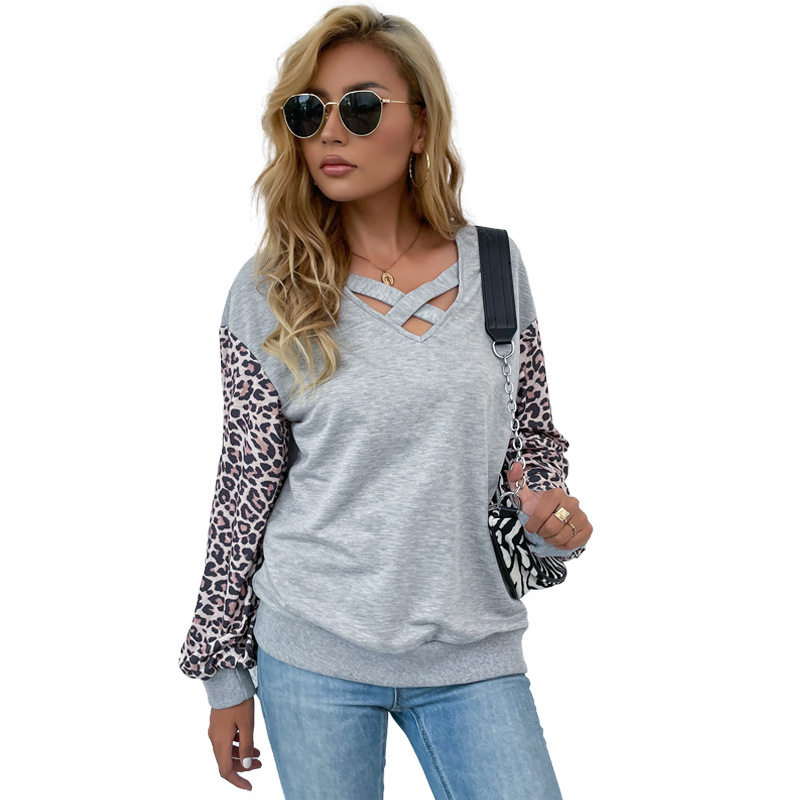 Leopard Print Long Sleeve T Shirt Mid Length Casual Style Comfortable Fabric Perfect for Spring and Autumn