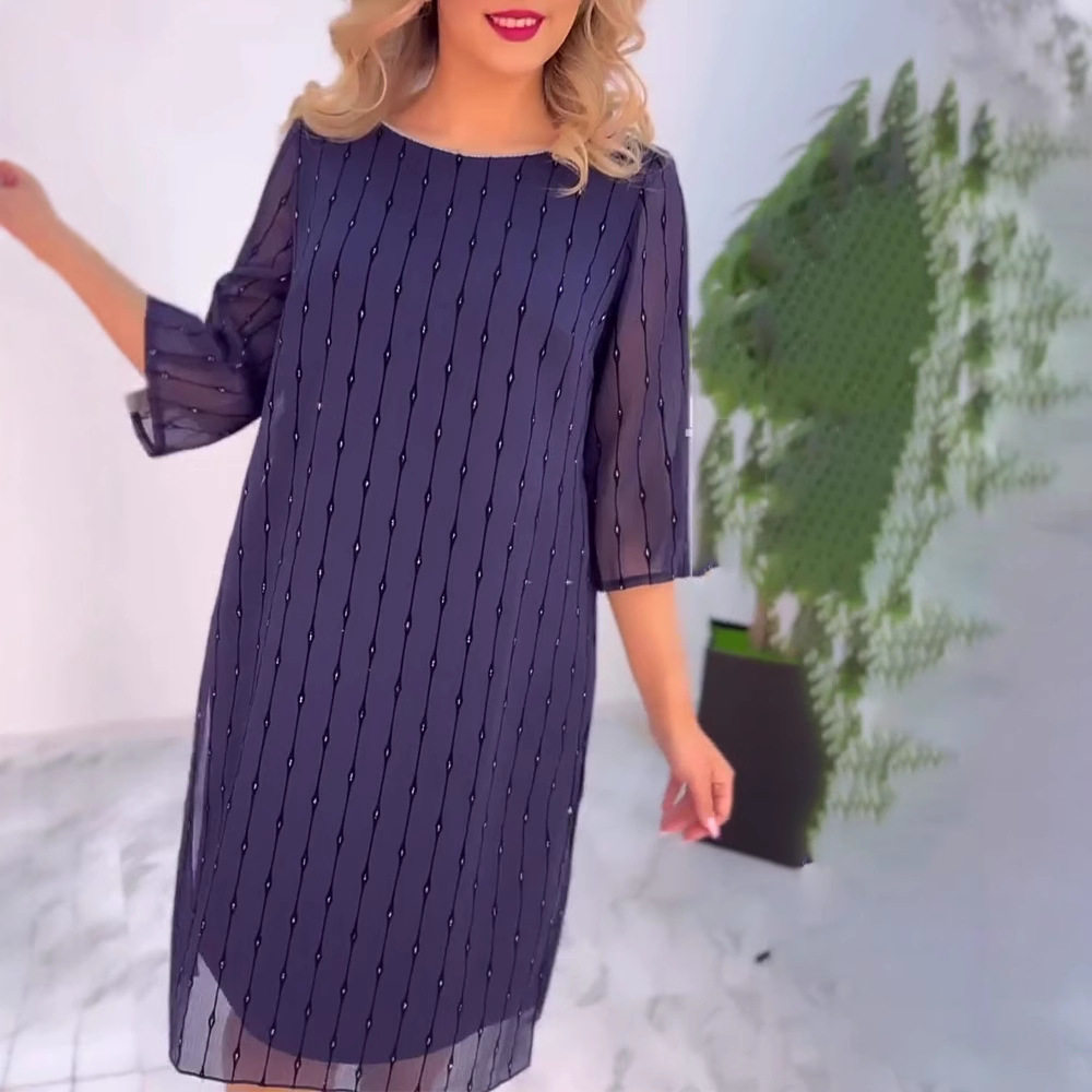 Spring Womens Dress Slim Fit Round Neck Solid Color Pleated Design Casual or Formal Occasions Wholesale Available