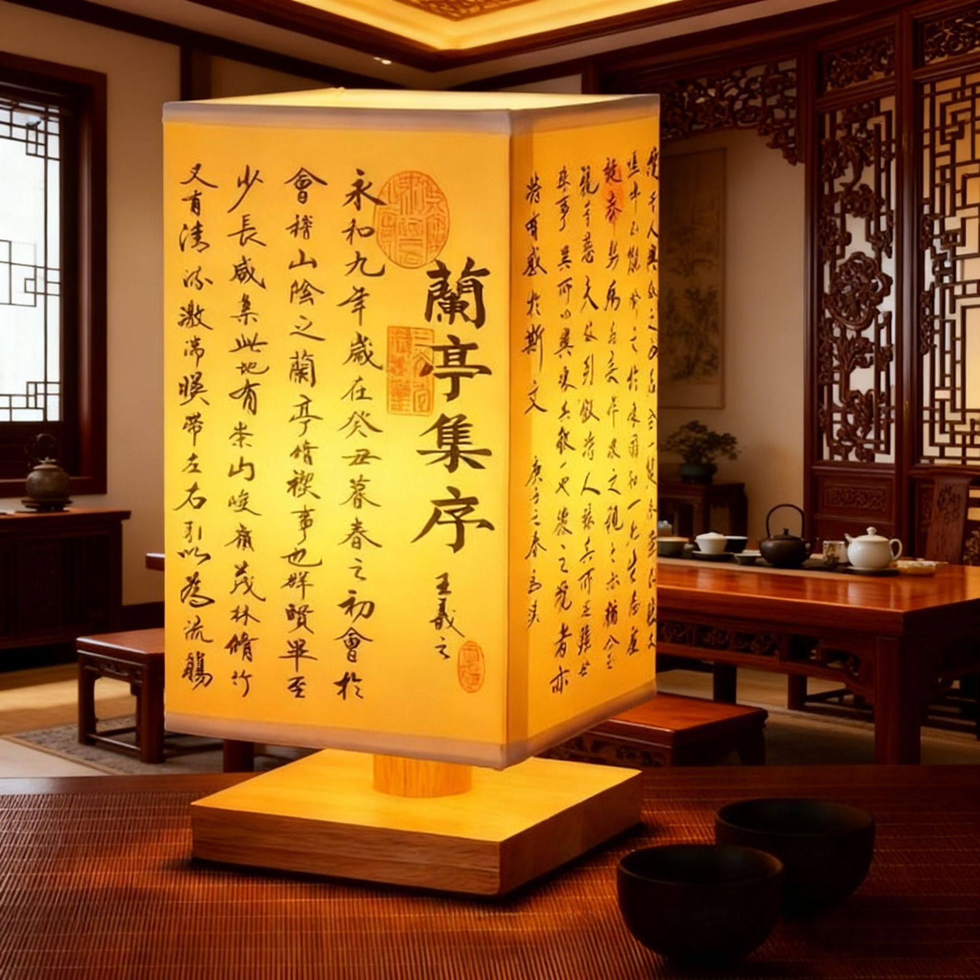 Table Lamp, Chinese-Style Antique Calligraphy Ornament, Birthday Gift, Bedroom Bedside Book, Desktop Decoration, Atmosphere Night Light