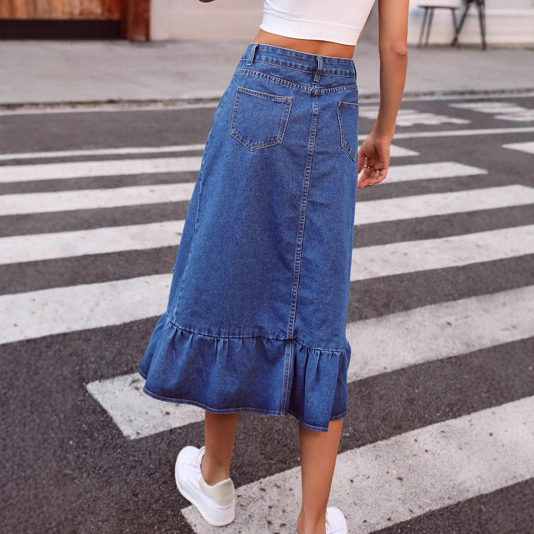 High Waisted A Line Denim Skirt Slim Fit Versatile Style Trendy Design Perfect for Casual Outings Wholesale