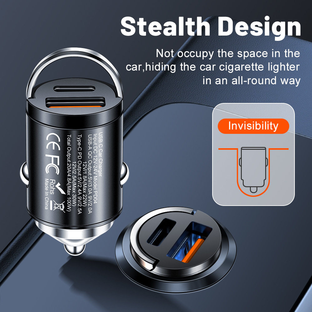 Pd Qc Pull Tab Quick Charge Car Charger USB C Car Phone Charger Adapter