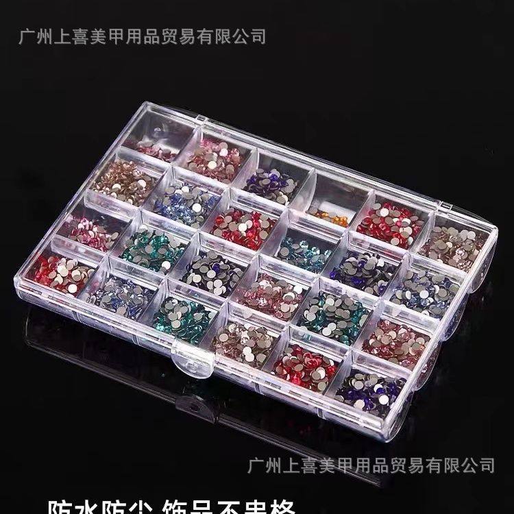 Manicure Tools 24-Grids Diamond Box Jewelry Box Diamond High-End Acrylic Empty Box Transparent Decorative Box with Lid Without Leaking Diamonds
