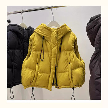2025 New Autumn and Winter Korean Style Fashionable Hooded White Duck down Vest Women's Short Loose Casual Waistcoat Vest