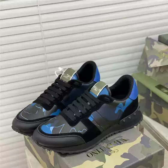 European Station 2025 New Camouflage Sneakers V Brand Rivet Thick-Soled Genuine Leather Fashion Casual Lace-Up Men's Versatile Shoes